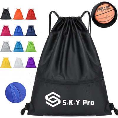 Drawstring Backpack with Zippered Pocket