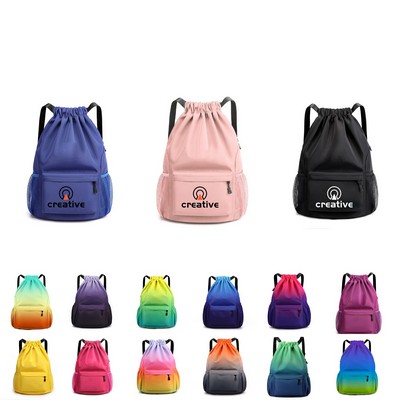 Drawstring Backpack with Mesh Pocke