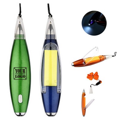 Led Lighted Pen With Sticky Note And Lanyard