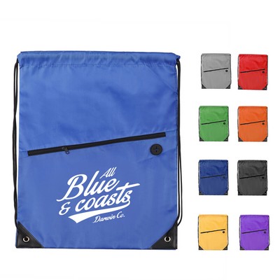 210D Drawstring Backpack w/ Zip Pocket & Earbuds Slot