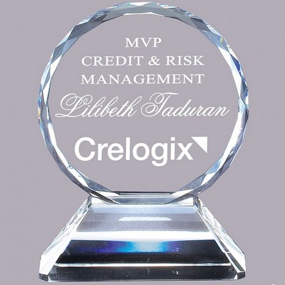 Crystal Faceted Circle Award Series on Clear Crystal Base, Large (5"x 6-3/4"H)